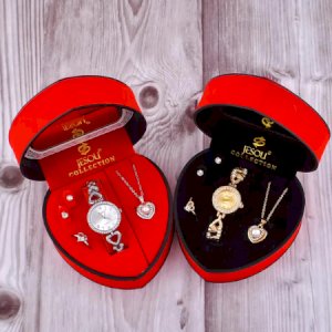 4 in 1 Female Jewelry Set Quartz Watch Crystal Design Necklace Earrings ring For Lady's Mom/Sister/Friends Gift Box