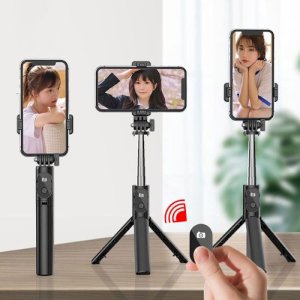 Remote Control Bluetooth Mobile Phone Selfie Stick Foldable Mini Tripod With Light