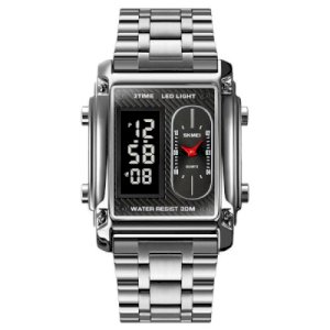 Skmei 1868 silver Luxury Stainless Steel LED Waterproof Sports Digital Men Watch
